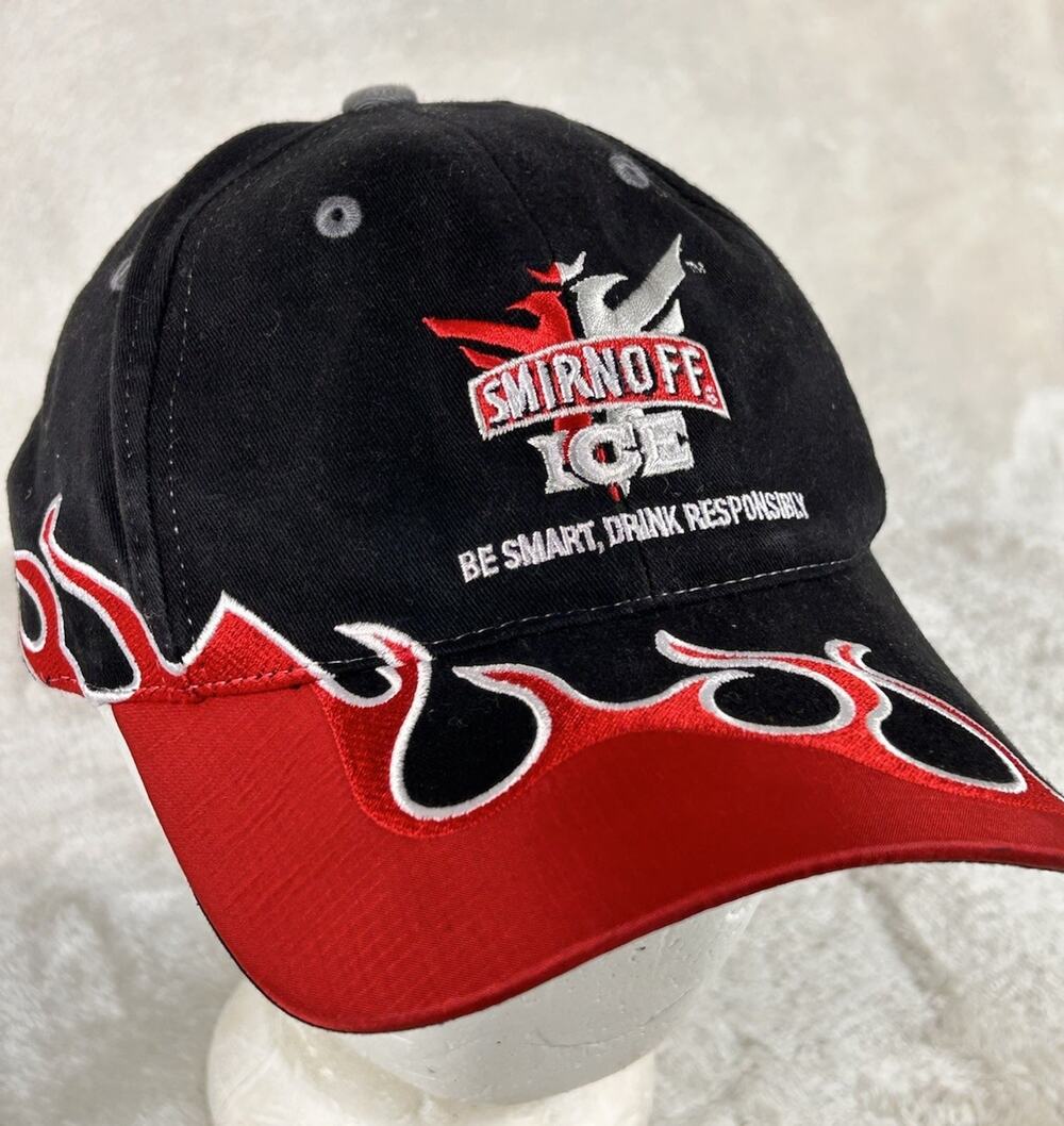 NASCAR Smirnoff Ice Black Red Flame Hat Matt Kenseth #17 Strapback Black 04’